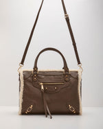 Brooklyn Vegan Leather Sherpa Trim Shoulder Bag