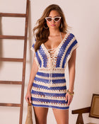 Seina Lace Up Crochet Cover Up Mini Dress