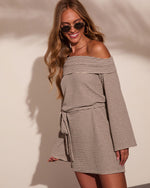 Krissa Striped Off The Shoulder Waist Tie Mini Dress