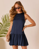 Navy % Heatwave Bubble Hem Mini Dress-1