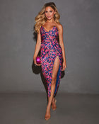 Navy % Lovestruck Satin Strapless Floral Midi Dress-1