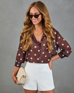 Golden Drift Button Down Polka Dot Top