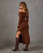 Danika Ribbed Knit Off the Shoulder Midi Dress