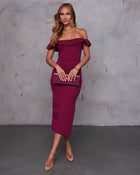 Wine % Lyana Ruffle Neckline Bodycon Midi Dress-1