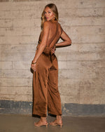 Brown % Reeves Satin Halter Jumpsuit-4