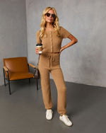 Chai Fall Fuzzy Knit High Rise Waist Tie Pants