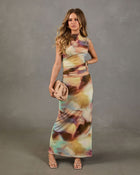 Cool Intentions Mesh Abstract Print Maxi Skirt