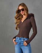 Fireside Glow Knit Faux Fur Trim Hood Sweater