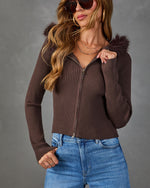 Fireside Glow Knit Faux Fur Trim Hood Sweater