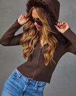 Fireside Glow Knit Faux Fur Trim Hood Sweater