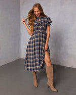 Charlisa Plaid Puff Sleeve Midi Dress