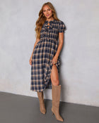 Charlisa Plaid Puff Sleeve Midi Dress