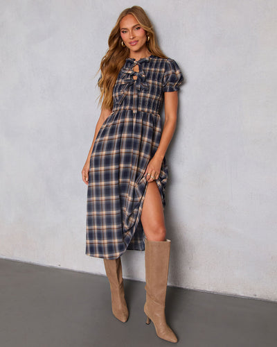 Charlisa Plaid Puff Sleeve Midi Dress – VICI