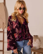 Neutral Harvest Printed Velvet Front Tie Top