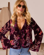 Neutral Harvest Printed Velvet Front Tie Top