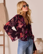 Neutral Harvest Printed Velvet Front Tie Top