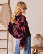 Neutral Harvest Printed Velvet Front Tie Top