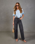 Trail Song Embroidered Eyelet Hem Denim Top