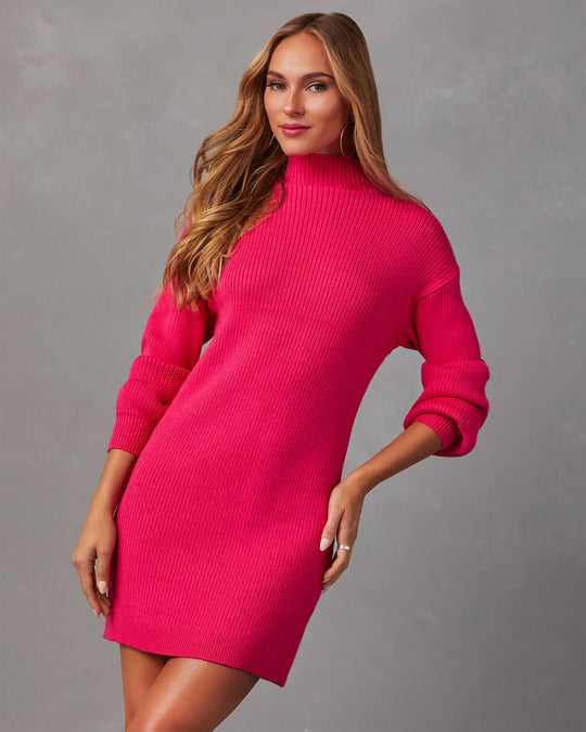 Fuchsia % Anastasia Mock Neck Knit Sweater Dress-6