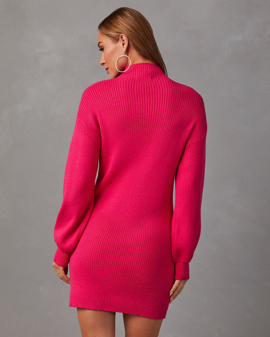 Fuchsia % Anastasia Mock Neck Knit Sweater Dress-5