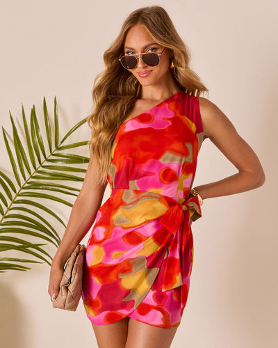 Tropic Kiss One Shoulder Wrap Mini Dress – VICI