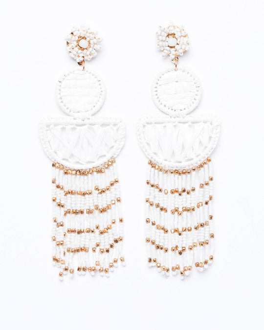 white % Arabia Beaded Tassel Earrings-3