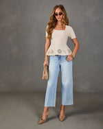 Easy Afternoon Floral Cut Out Peplum Top