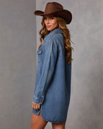 Medium Wash % Garis Denim Mini Shirt Dress-4