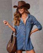 Medium Wash % Garis Denim Mini Shirt Dress-1