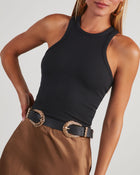 Black % Larisa Textured Double Buckle Belt-1