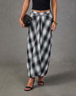 Coming Together Draped Plaid Maxi Skirt
