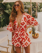 Santa Maria Abstract Waist Tie Romper