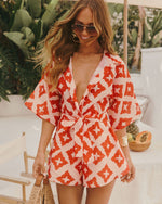 Santa Maria Abstract Waist Tie Romper