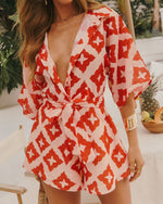 Santa Maria Abstract Waist Tie Romper