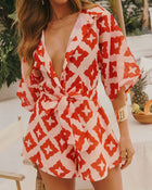 Santa Maria Abstract Waist Tie Romper