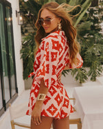 Santa Maria Abstract Waist Tie Romper