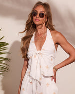 Harbor Fest Abstract Print Bust Tie Halter Neck Top