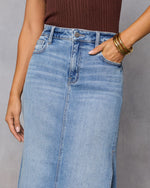 Light Wash % Chic Side Slit Denim Midi Skirt-6