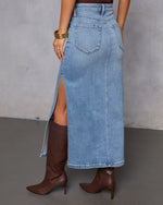 Light Wash % Chic Side Slit Denim Midi Skirt-4