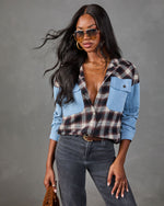 Sweet Season Plaid Denim Panel Longline Button Up Top
