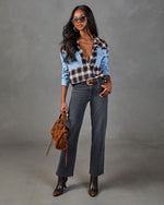 Sweet Season Plaid Denim Panel Longline Button Up Top