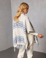 Maly Abstract Fringe Trim Poncho Sweater