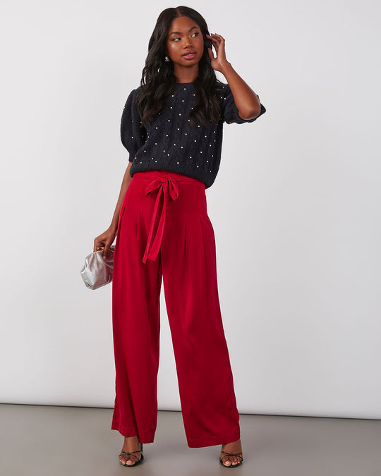 Red % Cassandra High Waisted Front Tie Pants-1