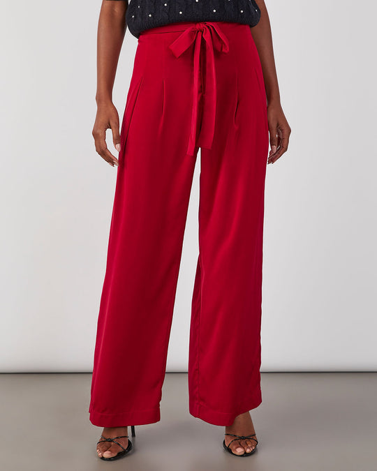 Red % Cassandra High Waisted Front Tie Pants-2