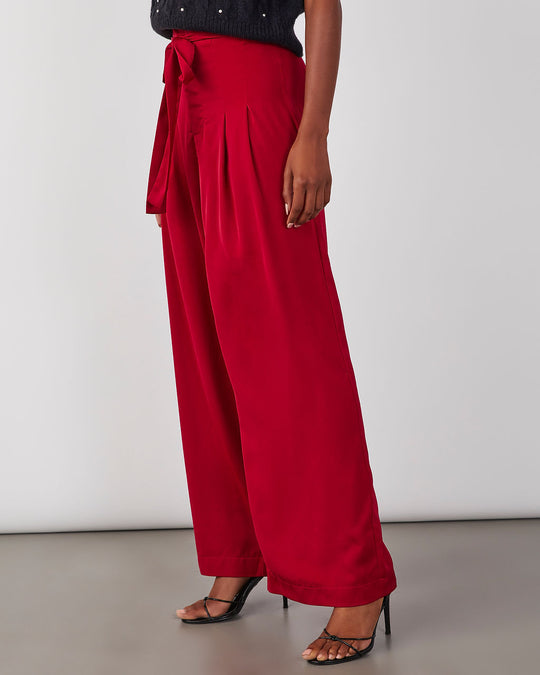 Red % Cassandra High Waisted Front Tie Pants-3