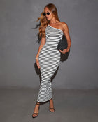 Black % Mckinley Ribbed Knit Striped Maxi Dress-1