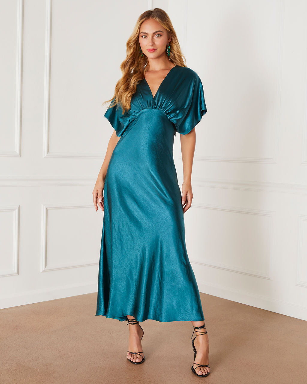 Theia Satin V Neck Maxi Dress VICI