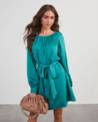 Emerald % Decklan Satin Tie Waist Mini Dress-1