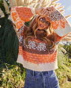 Orange Multi % Monet Knit Printed Turtleneck Pullover Sweater-1