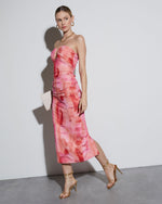 Pink % Delora Printed Mesh Strapless Midi Dress-3